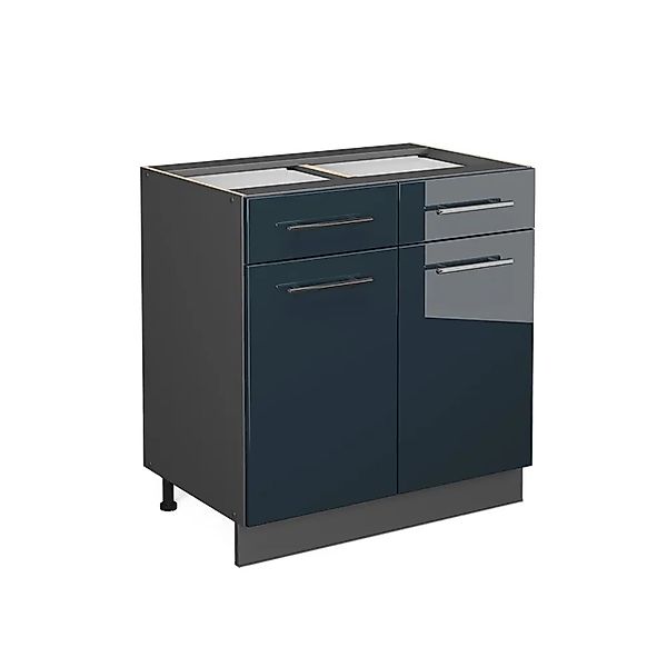 Vicco Küchenunterschrank Fame-Line Dunkelblau Hochglanz/Anthrazit 80 cm ohn günstig online kaufen