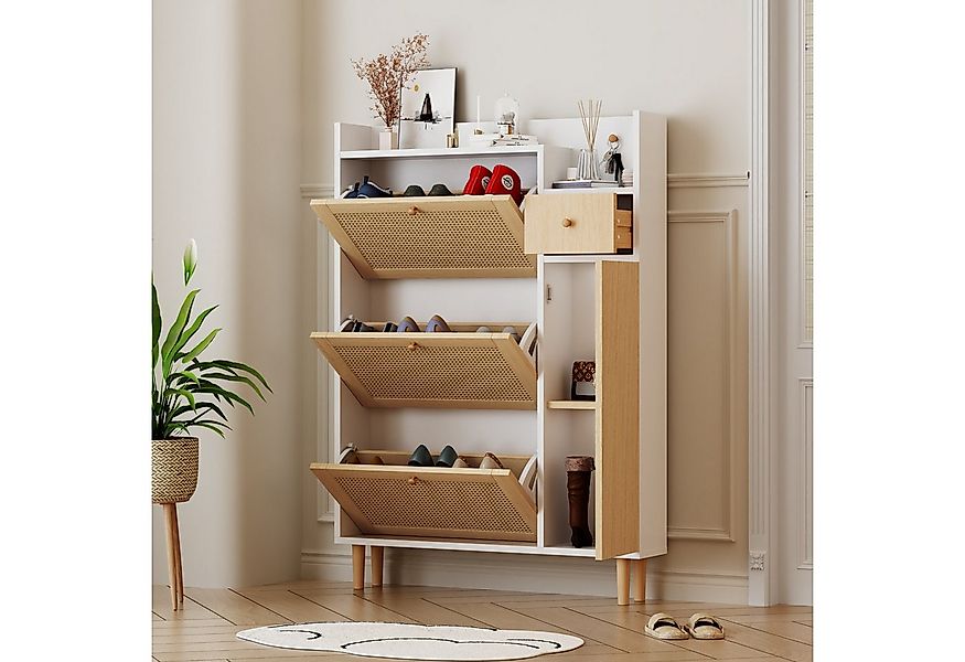 Flieks Schuhschrank (1-St., 90cm breit) Schuhregal mit 3 Klappen Schuhkommo günstig online kaufen