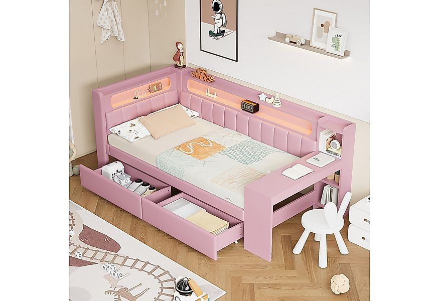 Flieks Daybett, Polsterbett 90x200cm mit 2 Schubladen, USB, LED und Schreib günstig online kaufen