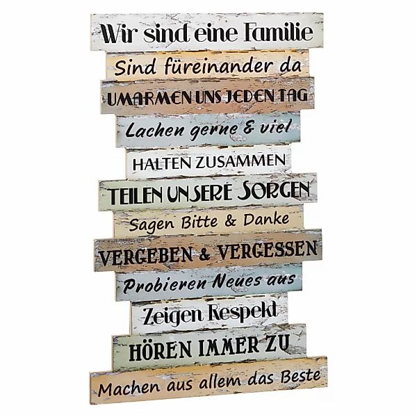 CEPEWA Kunstdruck Plankenschild Familienregeln Sprüche Familie günstig online kaufen