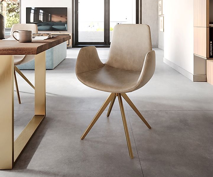 Drehstuhl Ilia-Flex mit Armlehnen Mikrofaser Beige Vintage Kreuzgestell kan günstig online kaufen