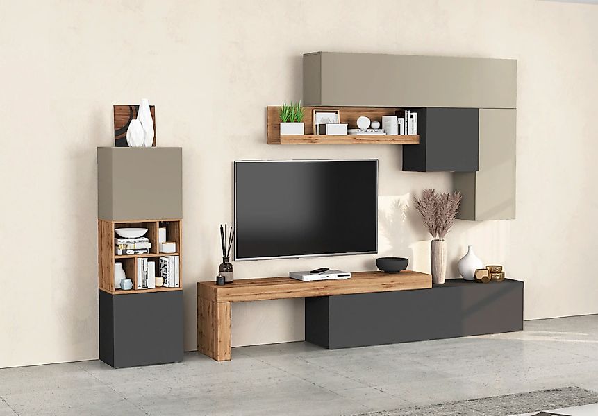 INOSIGN Wohnwand "Chronos Wohnwand, Medienwand, 8-er set" Set, 8 Stk. tlg. günstig online kaufen