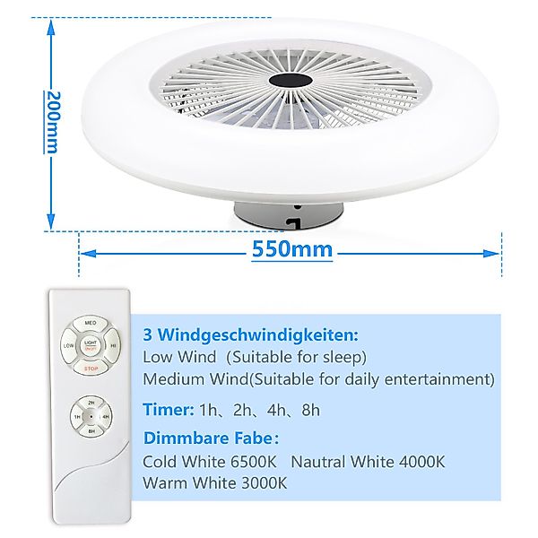 Clanmacy Deckenventilator mit Beleuchtung 80W Dimmbar, günstig online kaufen