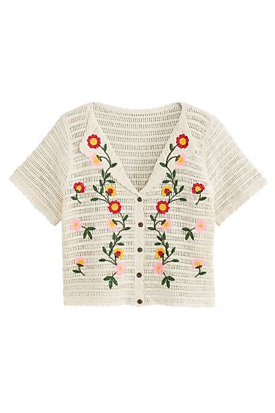 Next Strickpullover Geknöpfte Bluse, Blumenstickerei und günstig online kaufen