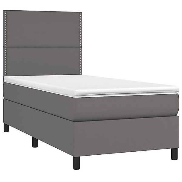 vidaXL Boxspringbett, Boxbett mit Matratze & LED Grau 90x200 cm Kunstleder günstig online kaufen