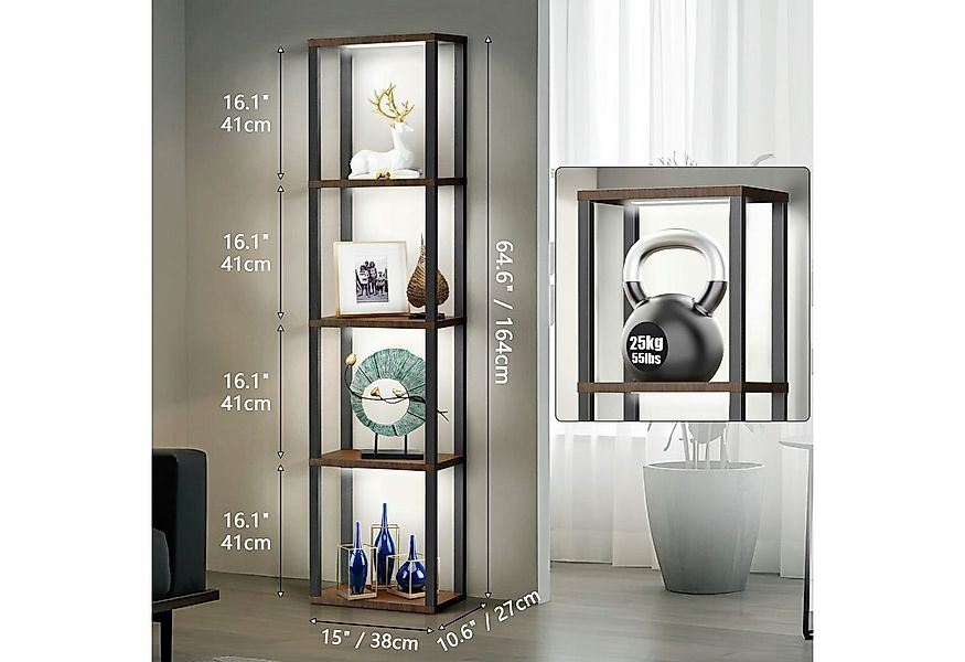 XERSEK Vitrine Standregal Vitrinenschrank mit Dimmbarer LED-Beleuchtung, 5- günstig online kaufen