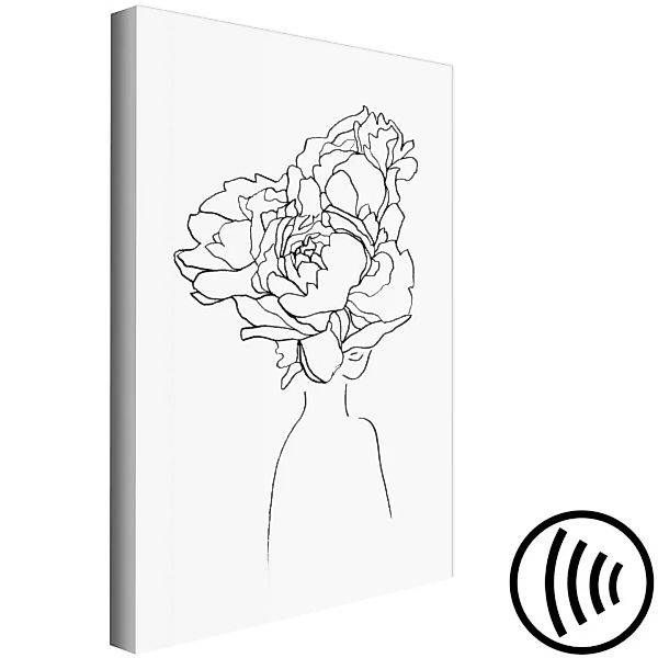 Wandbild Blumengesicht - schwarz-weiß Porträt einer Frau mit einer Blume XX günstig online kaufen