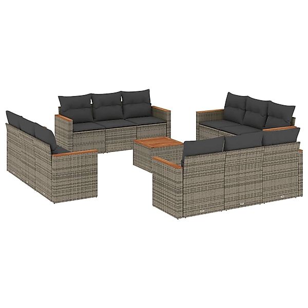 vidaXL 13-Tlg Garten-Sofagarnitur mit Kissen Grau Poly Rattan 3225843 günstig online kaufen