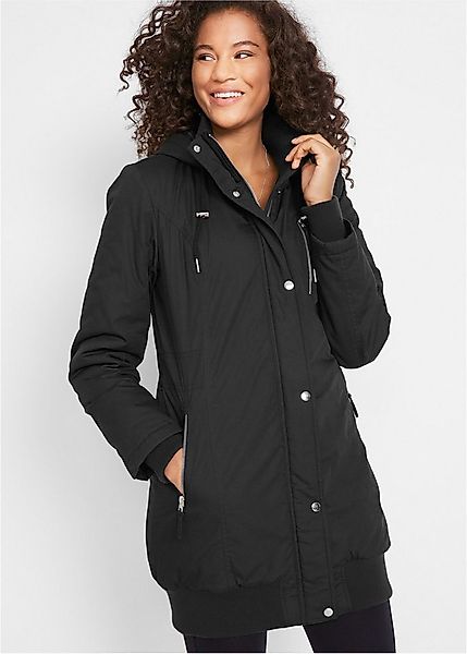 bonprix Langjacke aus Baumwolle, Slim fit, mit Kapuze, mit Reißverschlussta günstig online kaufen