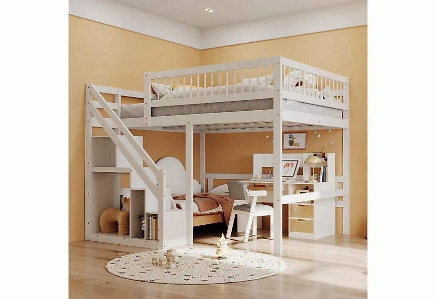REDOM Etagenbett Kinderbett, Jugendbett, Holzbett, Einzelbett (Treppe mit A günstig online kaufen