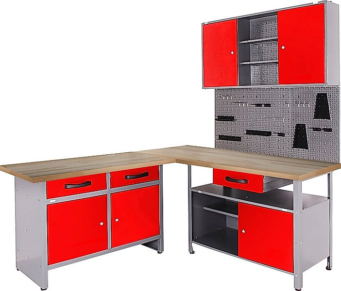 ONDIS24 Werkstatt-Set Basic One, 2x Werkbank, 1x Werkstattschrank, 3x Lochw günstig online kaufen