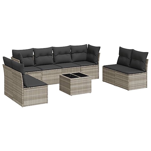 vidaXL 9-Tlg Garten-Sofagarnitur mit Kissen Hellgrau Poly Rattan 3217462 günstig online kaufen
