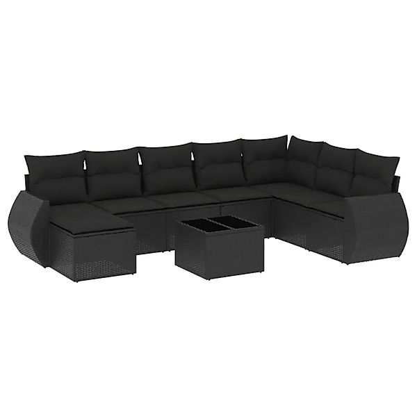 vidaXL 9-Tlg Garten-Sofagarnitur mit Kissen Schwarz Poly Rattan 3254102 günstig online kaufen