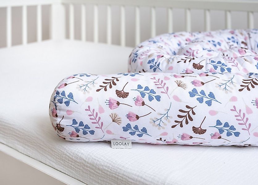 Loolay Nestchenschlange ROSA Blumen BIO-Baumwolle Multifunktion PREMIUM Bet günstig online kaufen