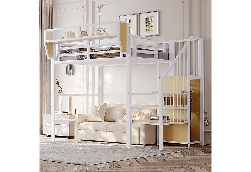 Merax Hochbett (1-St., 255 x 95 x 191 cm) Kinderbett Metallbett 90x200cm mi günstig online kaufen