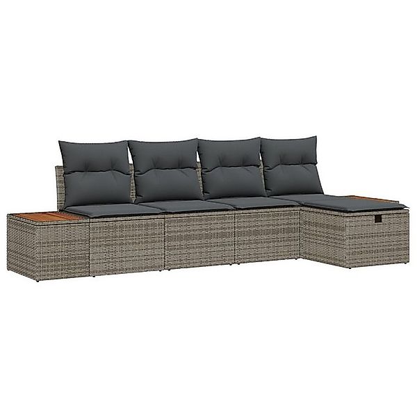 vidaXL Loungesofa 5-teiliges Garten Sofa Set mit Kissen Grau Poly Rattan, 5 günstig online kaufen