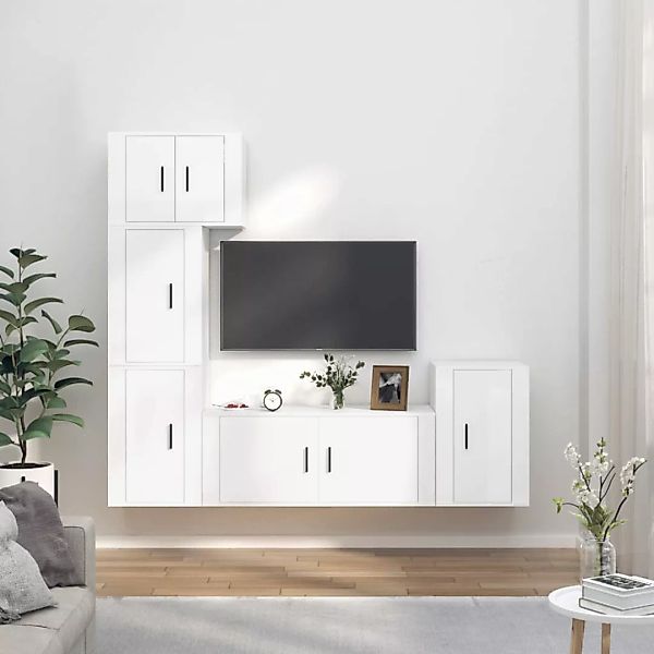 Vidaxl 5-tlg. Tv-schrank-set Hochglanz-weiß Holzwerkstoff günstig online kaufen