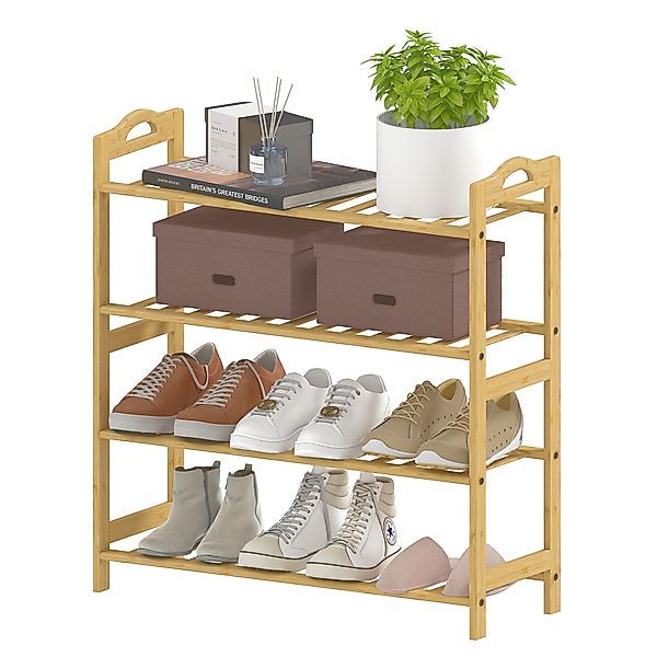 HOMCOM Bambus-Schuhregal mit 4 Ebenen, Schuhregal für 12 Paar, Aufbewahrung günstig online kaufen