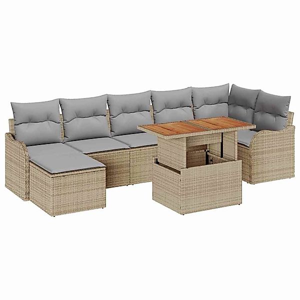 vidaXL Garten-Sofa-Set mit Speicher 8-Tlg Beige Poly Rattan 3358226 günstig online kaufen