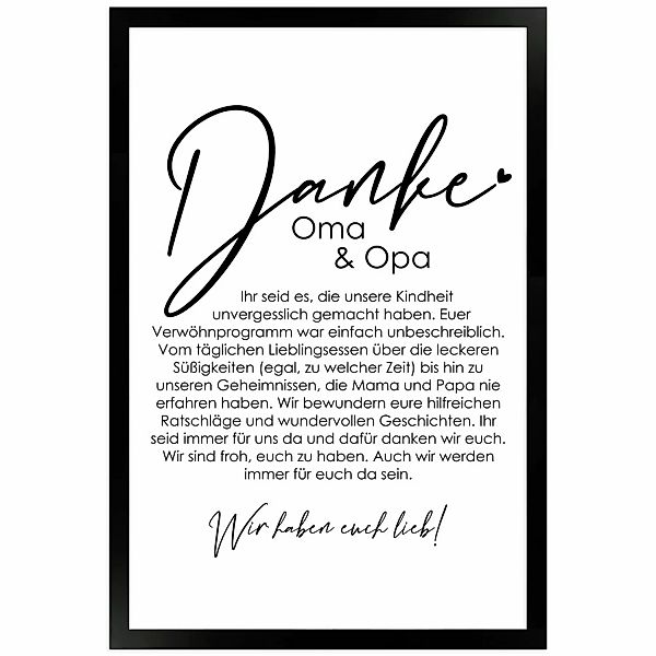 WANDStyle Gerahmtes Poster Danke Oma und Opa 30 x 45 cm Geschenkidee für Me günstig online kaufen