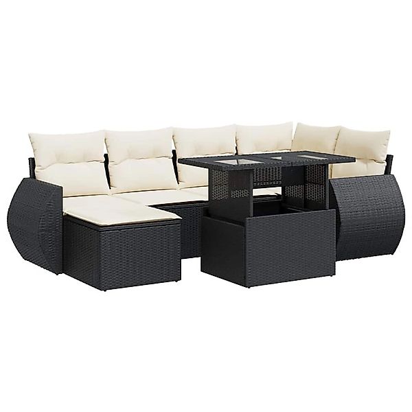 vidaXL 7-Tlg Garten-Sofagarnitur mit Kissen Schwarz Poly Rattan 3326667 günstig online kaufen