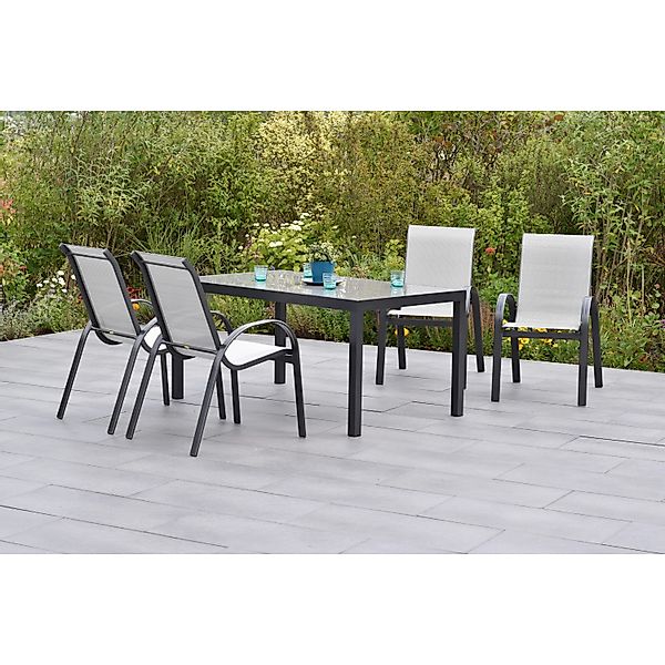 Merxx Amalfi Set 5-tlg. 4 Stapelsessel Gartentisch 150 x 90 cm Diamantbraun günstig online kaufen