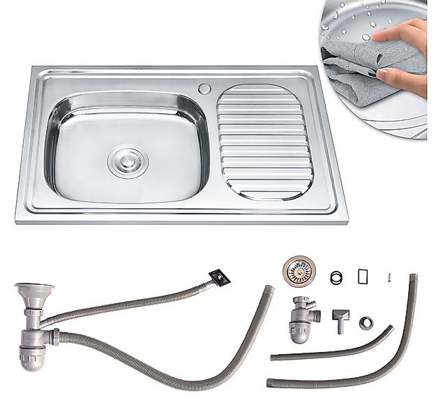 Mucola Edelstahlspüle Edelstahlspüle 80CM Edelstahl Ablage links Spülbecken günstig online kaufen