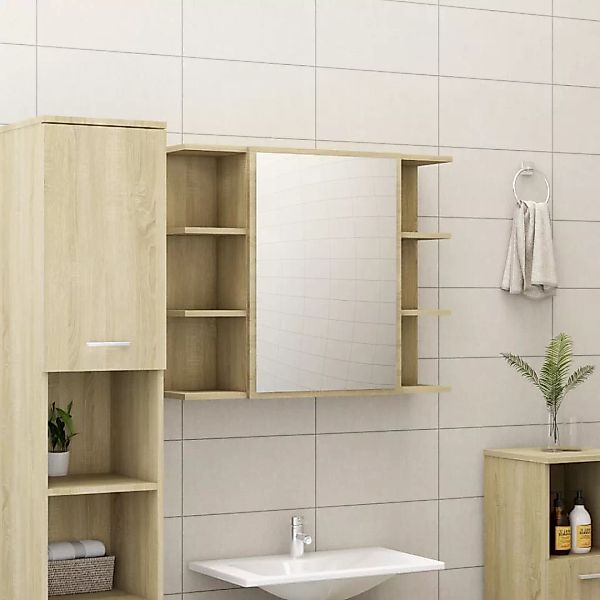 Bad-spiegelschrank Sonoma-eiche 80x20,5x64 Cm Spanplatte günstig online kaufen