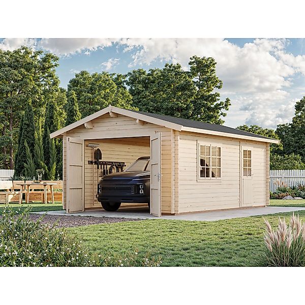 Palmako Holzgarage Roger mit Holztor Natur 360 cm x 550 cm günstig online kaufen