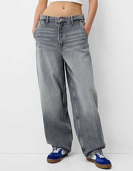 Bershka Skater-Fit-Jeans Im Washed-Look Damen 44 Dunkelgrau günstig online kaufen