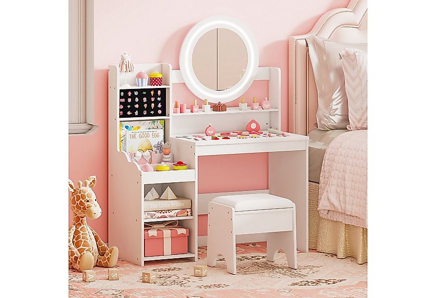 COSTWAY Schminktisch (2-St), mit gepolstertem Hocker, Spiegel & Leuchtung günstig online kaufen