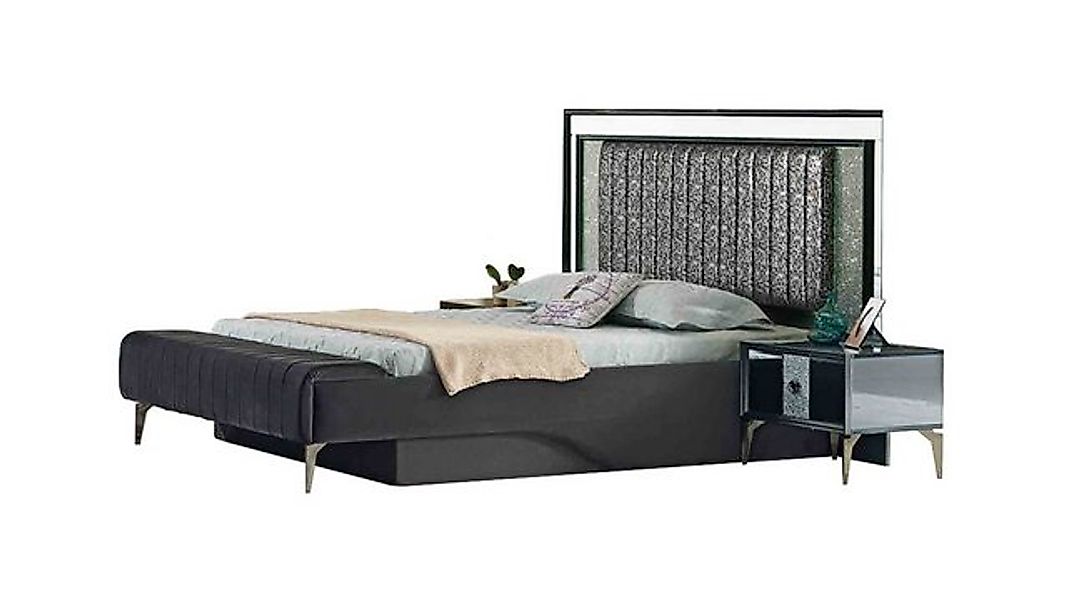 JVmoebel Bett Graues Schlafzimmer Doppelbett Bettrahmen Luxus Textil Möbel günstig online kaufen