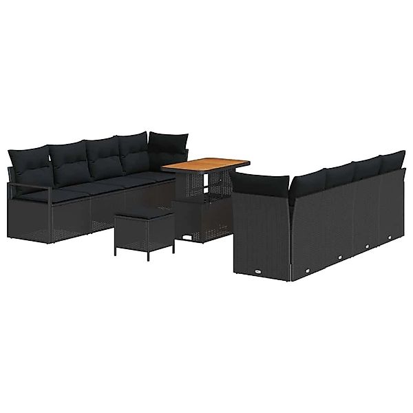 vidaXL 11-Teiliges Garten-Sofa-Set mit Kissen Schwarzes Poly Rattan Akazie günstig online kaufen
