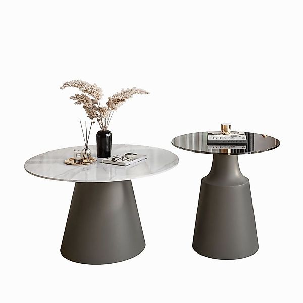 ALLHOUSE24 Couchtisch CHANTI 2 in 1 runder Kafeetisch Grau / Weiß Marmour + günstig online kaufen