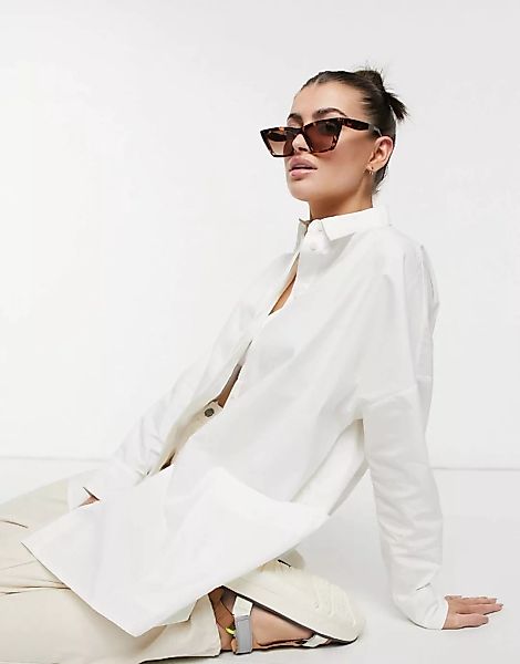Aligne – Oversize-Hemd aus Bio-Baumwolle in Creme mit Taschendetail-Weiß günstig online kaufen