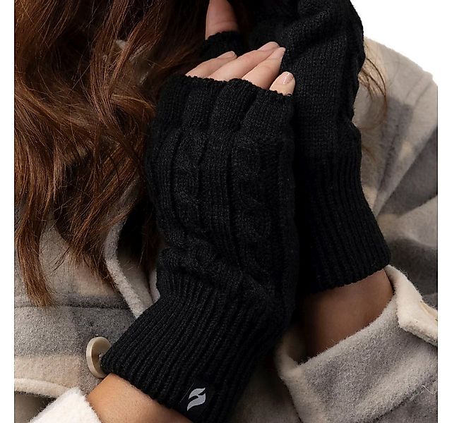 Heat Holders Strickhandschuhe Fingerlose Damen-Handschuhe mit Zopfmuster günstig online kaufen
