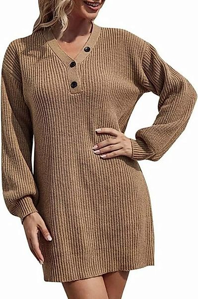FIDDY Maxikleid Damen Stricken Sweatshirt Kleider Langarmshirt Pullover V-A günstig online kaufen