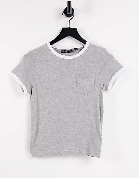 Brave Soul – T-Shirt mit Ringer-Brusttasche-Grau günstig online kaufen