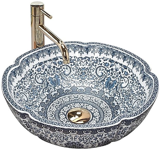 wohnwerk.idee Aufsatzwaschbecken Vintage Waschschale orientalisch Blau-Weiß günstig online kaufen