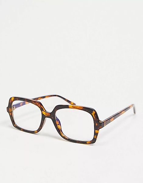 ASOS DESIGN – Eckige Brille in Schildpatt-Optik mit klaren Gläsern und Blau günstig online kaufen