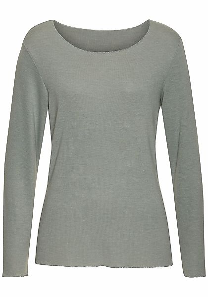 LASCANA Langarmshirt "mit feiner Glitzereinfassung" aus weichem Viskose-Fei günstig online kaufen