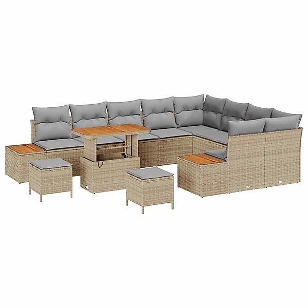 vidaXL Garten-Sofa-Set mit Kissen 12-Tlg Beige Poly Rattan 3362957 günstig online kaufen