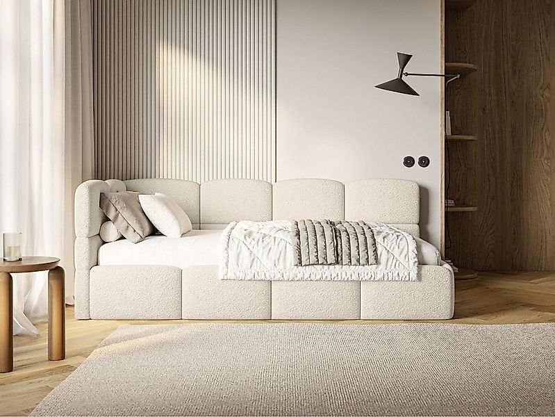 Selsey Jugendbett CLOUDY, mit Bettkasten, Bouclé, 90x200 cm, Kopfteil links günstig online kaufen