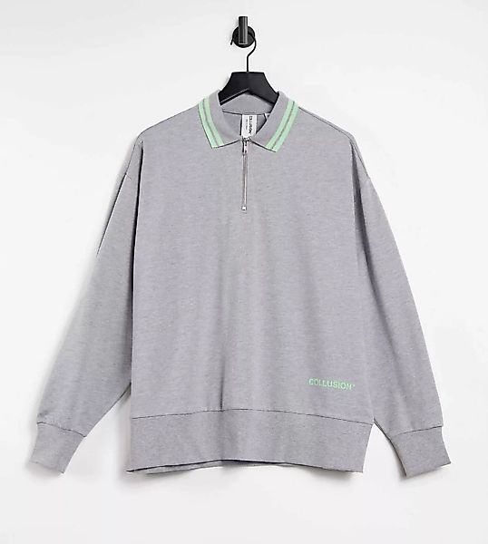 COLLUSION – Polo-Sweatshirt mit Reißverschluss und gestreiftem Kragen in Ka günstig online kaufen
