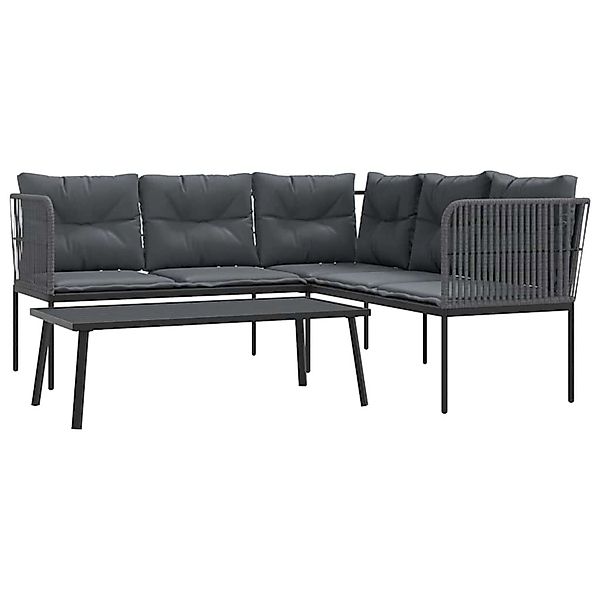 vidaXL Garten-Sofagarnitur mit Kissen Schwarz Stahl und Textilene 3283747 günstig online kaufen