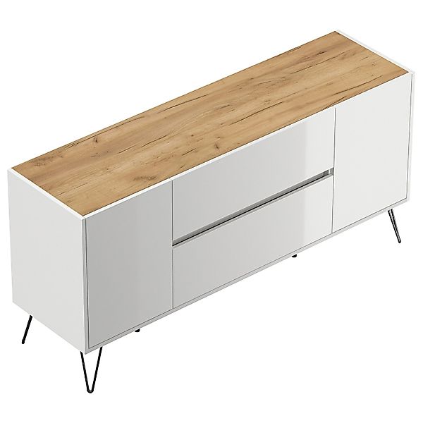 Posseik Sideboard Industrial G 2 Schubladen 2 Türen 155 cm Weiß Eiche Top günstig online kaufen
