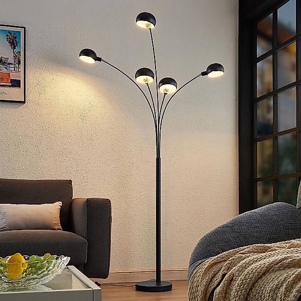 Lindby Stehleuchte Jewa, schwarz, Metall, 5-flg., E14 günstig online kaufen