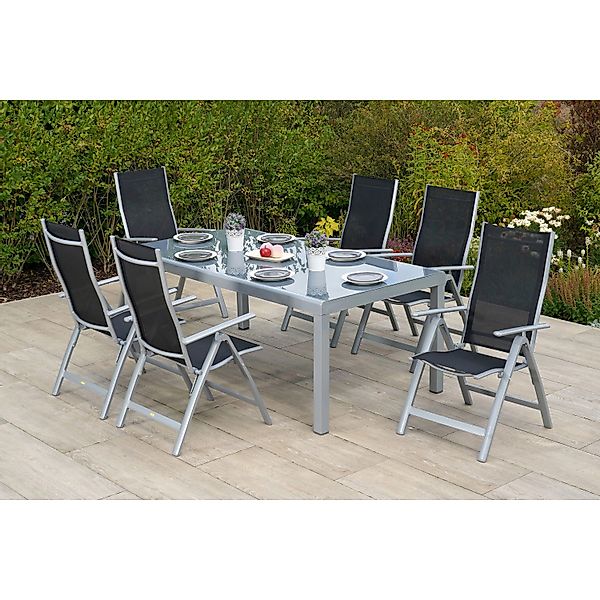 Merxx Carrara Set 7-tlg. 6 Klappsessel Gartentisch 190 x 100 cm Schwarz günstig online kaufen