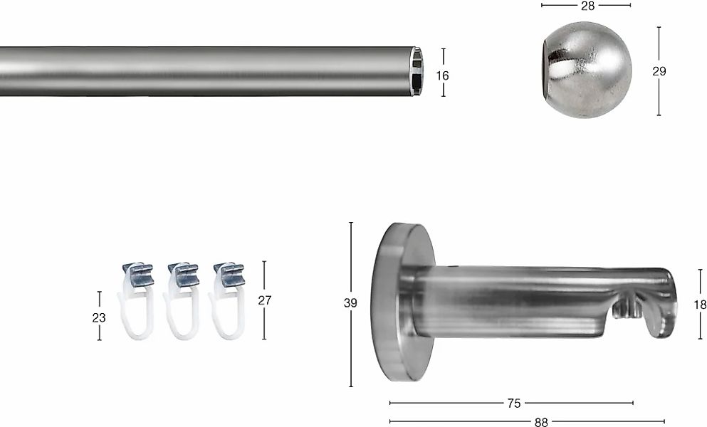 GARESA Gardinenstange "KUGEL" Ø 16 mm 1 läufig-läufig Wunschmaßlänge Innenl günstig online kaufen