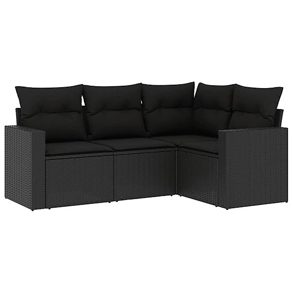 vidaXL 4-Tlg Garten-Sofagarnitur mit Kissen Schwarz Poly Rattan 3218895 günstig online kaufen